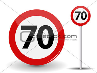 Round Red Road Sign Speed limit 70 kilometers per hour. Vector Illustration.