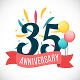 Anniversary 35 Years Template with Ribbon Vector Illustration