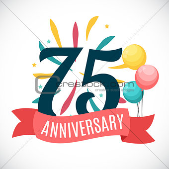 Anniversary 75 Years Template with Ribbon Vector Illustration