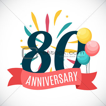 Anniversary 80 Years Template with Ribbon Vector Illustration