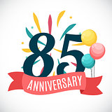 Anniversary 85 Years Template with Ribbon Vector Illustration