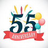 Anniversary 55 Years Template with Ribbon Vector Illustration