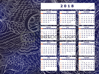 dark blue tangle zen pattern calendar year 2018 