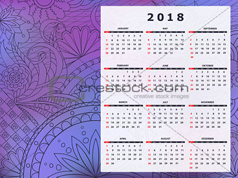 blue-violet tangle zen pattern calendar year 2018 