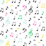 Music notes seamless vector monochrome pattern.