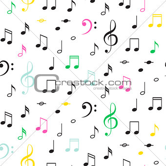 Music notes seamless vector monochrome pattern.