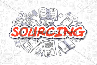 Sourcing - Cartoon Red Text. Business Concept.