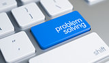 Problem Solving - Text on the Blue Keyboard Keypad. 3D.