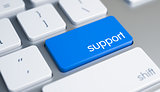 Support - Inscription on Blue Keyboard Keypad. 3D.