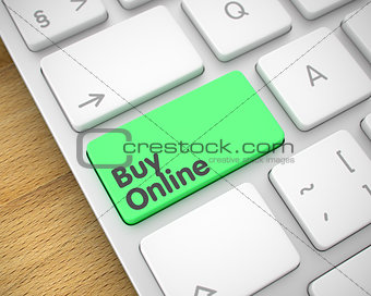Buy Online - Inscription on Green Keyboard Button. 3D.