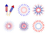 Fireworks, salute in traditional colors USA set of elements for your design. America's Independence Day, July 4, concept. Vector illustration.