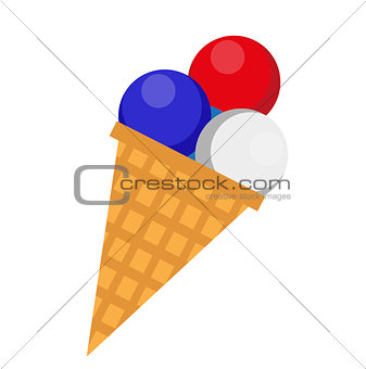 Ice cream icon, flat style. 4th july concept. Isolated on white background. Vector illustration.