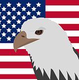 Eagle on the background of the American flag icon, flat style. 4th july concept. Vector illustration.