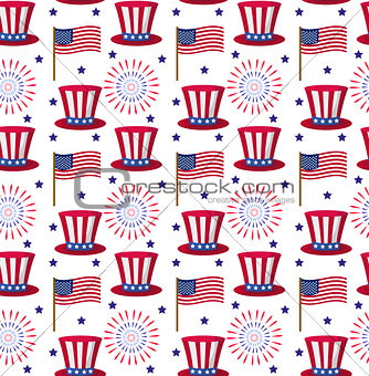 Independence Day of America seamless pattern. July 4th an endless background. USA national holiday repeating texture with traditional symbols. Vector illustration.