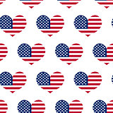 Independence Day of America seamless pattern. July 4th an endless background. USA national holiday repeating texture with a heart from the flag. Vector illustration.