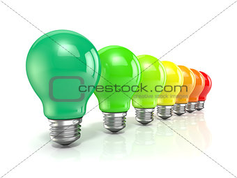 Energy efficiency concept with light bulbs. 3D