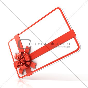 White blank gift card, with red ribbon. 3D