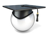 White ball with graduation cap, side view. Conceptual illustrati