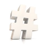 Hashtag, number mark 3D white sign
