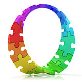 Twisted circle of colorful jigsaw puzzles