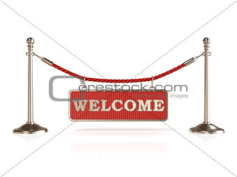 Velvet rope barrier, with WELCOME sign. 3D