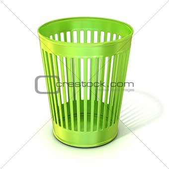 Empty green trash bin, garbage can
