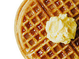 traditional classic belgium american waffle with butter and mapl