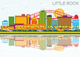 Little Rock Skyline with Color Buildings, Blue Sky and Reflectio