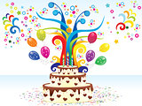 abstract colorful birthday background with cake