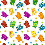 Kitchen potholders seamless pattern. Mittens for cooking endless background, repeating texture. Isolated on white background. Vector illustration.