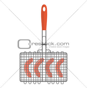 Grill on the grilles sausage icon, flat style. Isolated on white background. Vector illustration.