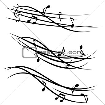 Music notes on ornamental staves 