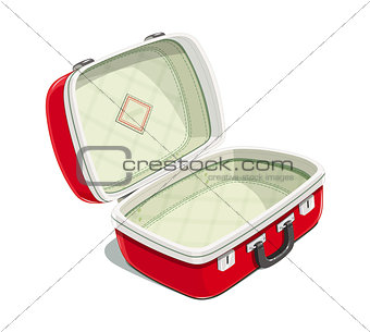 Red open suitcase for travel.