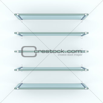Glass shelves on light grey background