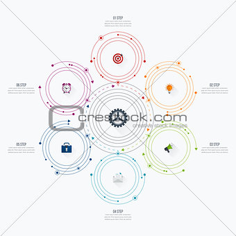 Infographics template 6 options with circle