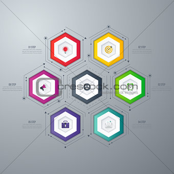 Infographics template 6 options with hexagon