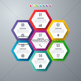Infographics template 7 options with hexagon