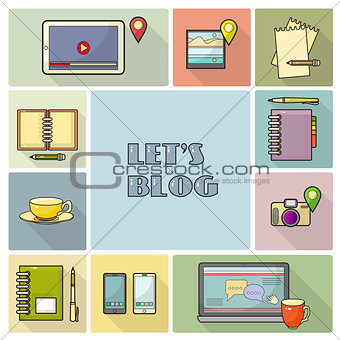 Lets blog card.  Vector illustration for social media.