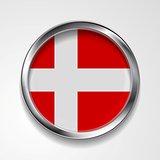 Abstract button with metallic frame. Danish flag