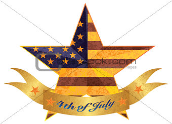 4th of July Banner and Star with USA Flag Texture Illustration