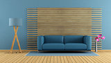 Contemporary living room with blue sofa