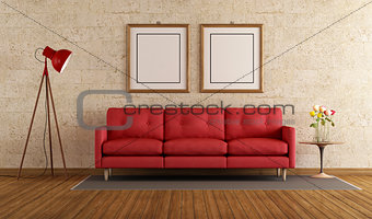 Red sofa in a living room