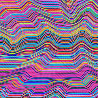 Vector warped lines background. Flexible stripes twisted as silk forming volumetric folds. Colorful variable width stripes with shadows and highlights. Vector illustration