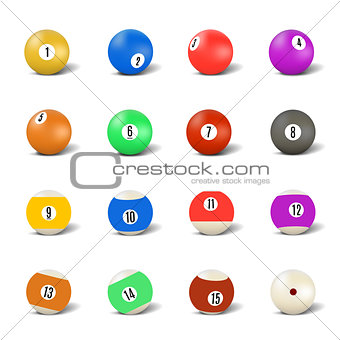 Set of balls for playing pool, vector illustration.