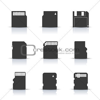 Gray memory card icons, vector illustration.