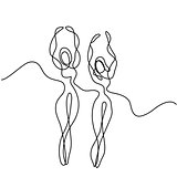 Continuous line drawing of dancing women