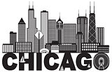 Chicago City Skyline Text Black and White Illustration