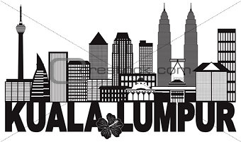 Kuala Lumpur City Skyline Text Black and White Illustration