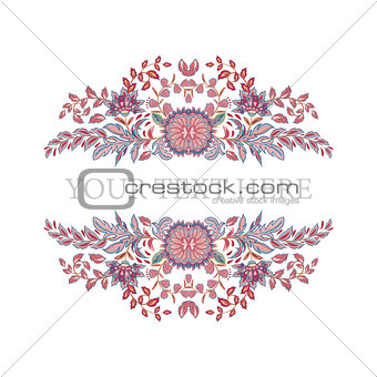 Floral frame. Hand draw fantasy flowers. Round frame with place for text.