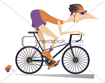 Cartoon man rides a bike isolated